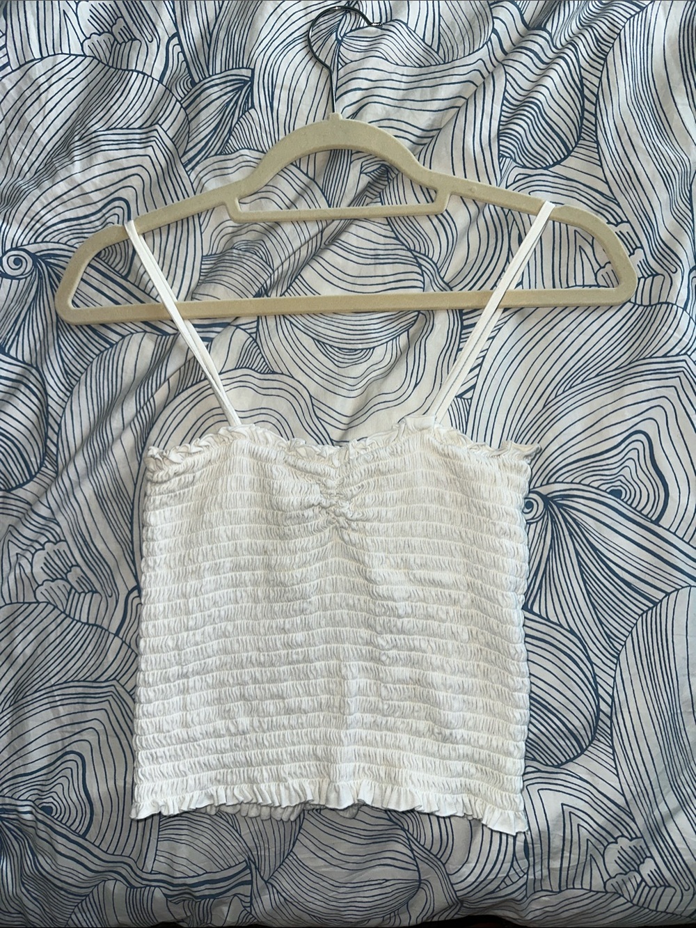 White Smocked Spaghetti Strap Crop Top